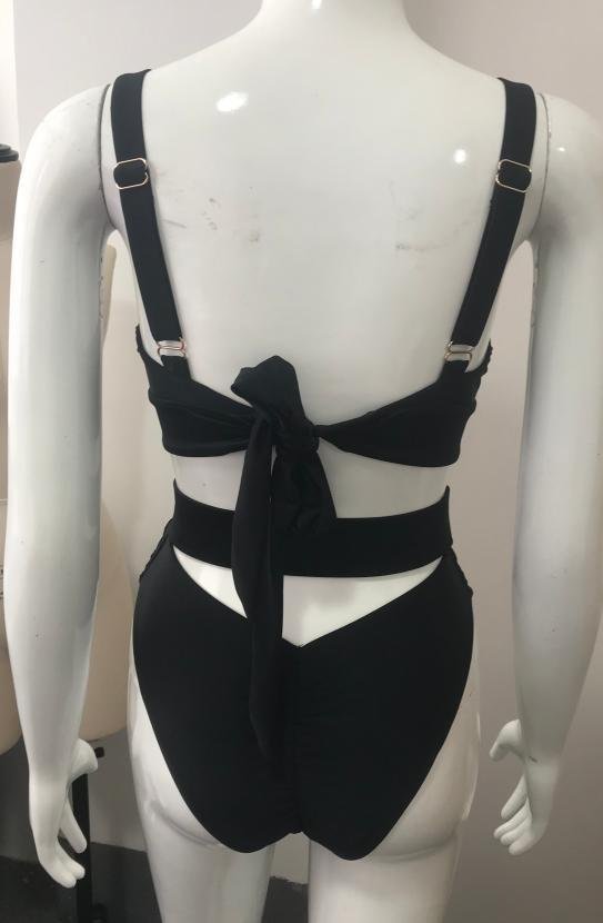 Premium Black Two-Piece Monokini with Adjustable Hardware