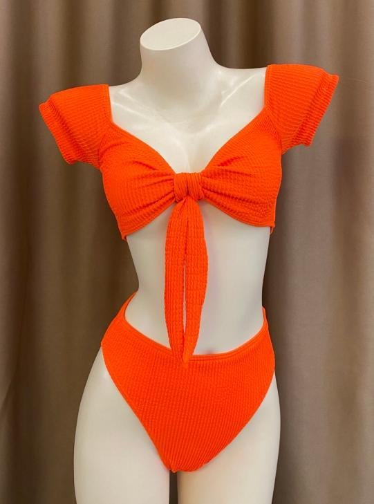 Premium Ribbed Two-Piece Swimsuit with Bow Tie Detail