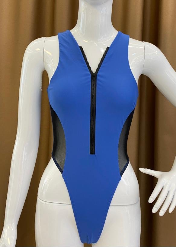 Premium Zip-Front Colorblock One-Piece Swimsuit