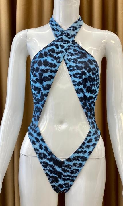Premium Blue Leopard Halter Monokini