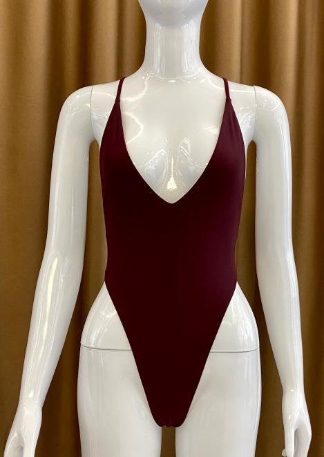 Premium Burgundy Plunge One-Piece Swimsuit