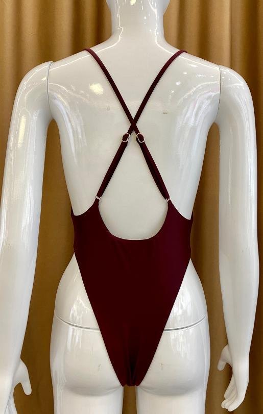 Premium Burgundy Plunge One-Piece Swimsuit