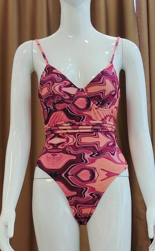 Premium Abstract Print One-Piece Swimsuit with Strappy Back