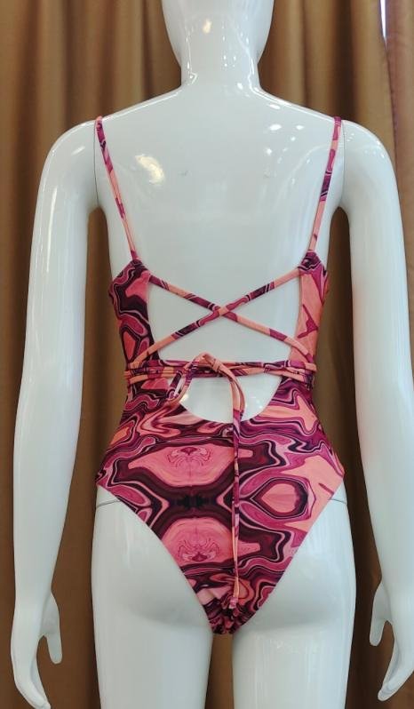 Premium Abstract Print One-Piece Swimsuit with Strappy Back