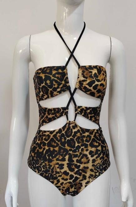 Premium Leopard Print Halter One-Piece Swimsuit