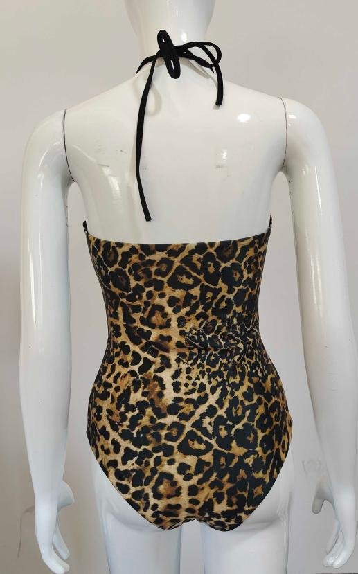 Premium Leopard Print Halter One-Piece Swimsuit