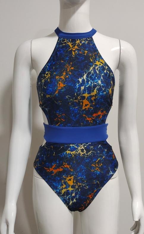 Premium Halter One-Piece Swimsuit with Contrast Waistband
