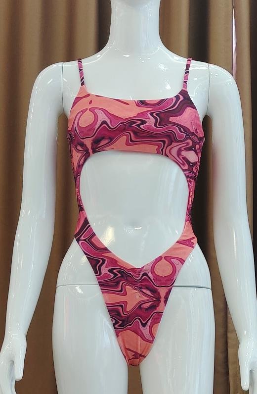 Premium Abstract Swirl Cut-Out One-Piece Swimsuit