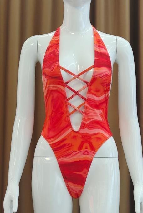 Premium Marbled Halter One-Piece Swimsuit