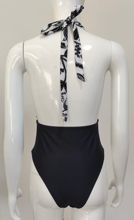 Premium Black & White Halter One-Piece Swimsuit
