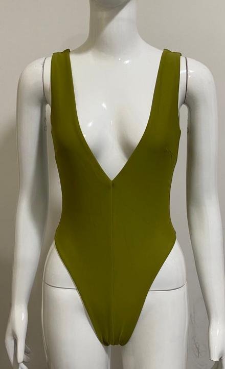 Premium Olive Plunge One-Piece Swimsuit