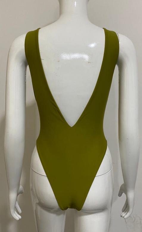 Premium Olive Plunge One-Piece Swimsuit