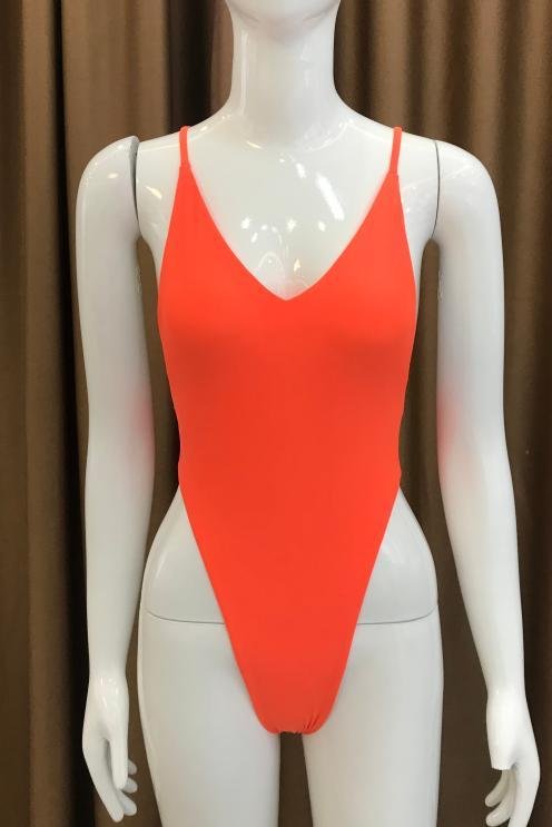 Premium Vibrant Orange Plunge One-Piece Swimsuit