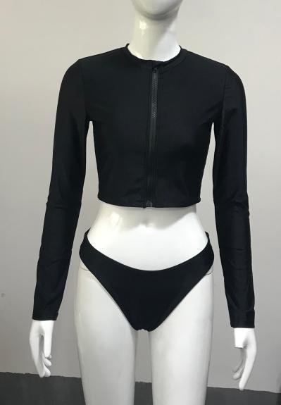 Premium Black Long-Sleeve Zip Rash Guard Set