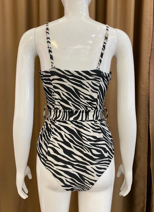 Premium Zebra Print Belted One-Piece Swimsuit