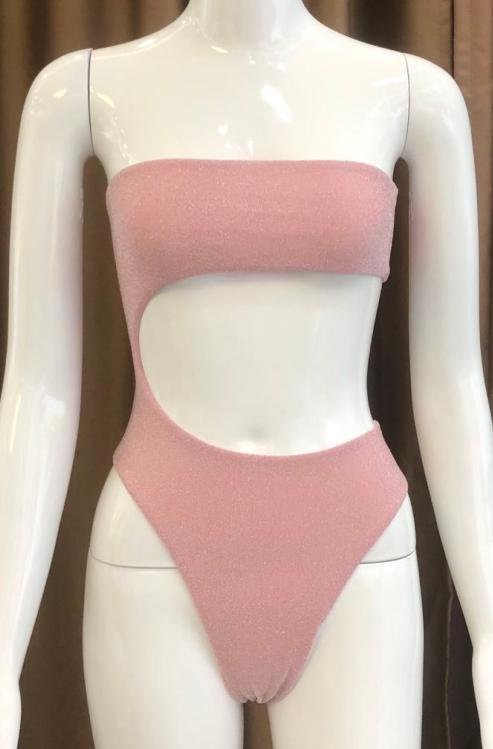 Luxe Shimmer Strapless Cutout One-Piece Swimsuit