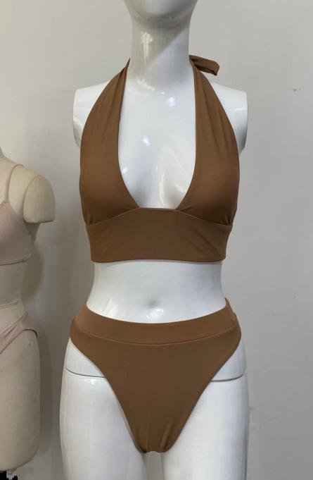 Premium Matte Bronze Halter Bikini Set