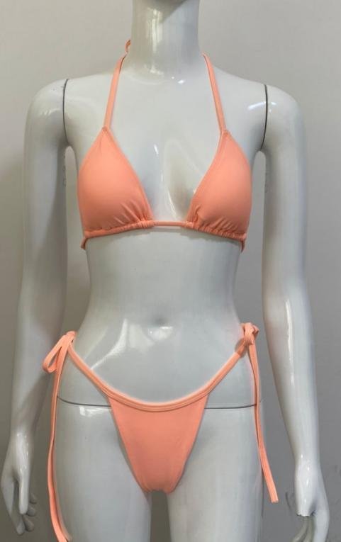 Peach Halter String Bikini Set