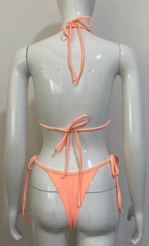 Peach Halter String Bikini Set