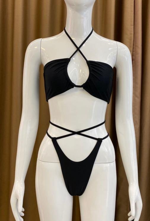 Premium Black Halter Monokini with Strappy Cutouts
