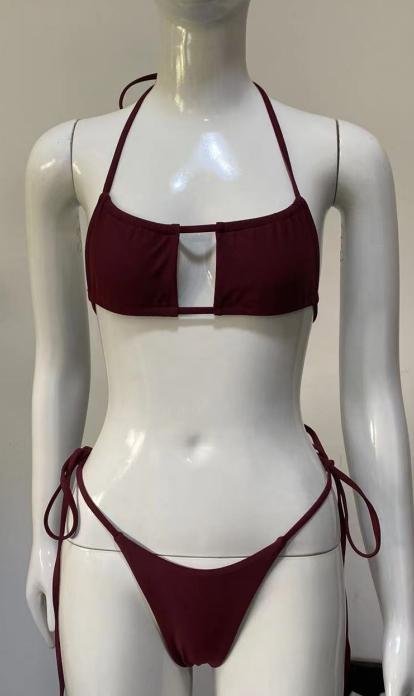 Premium Burgundy Adjustable Tie Bikini Set