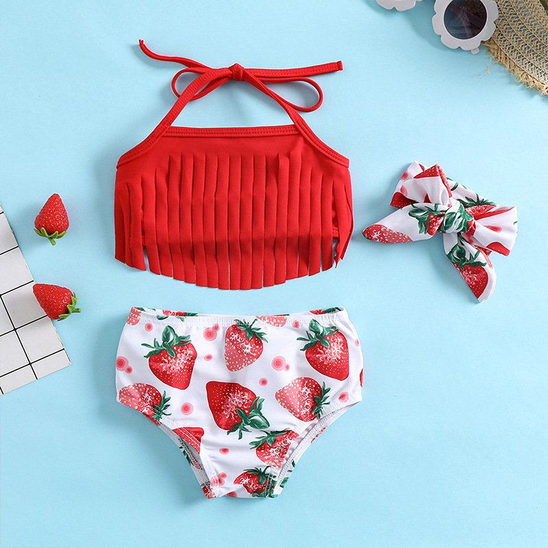 Girls’ Fringe Halter Bikini Set with Headband
