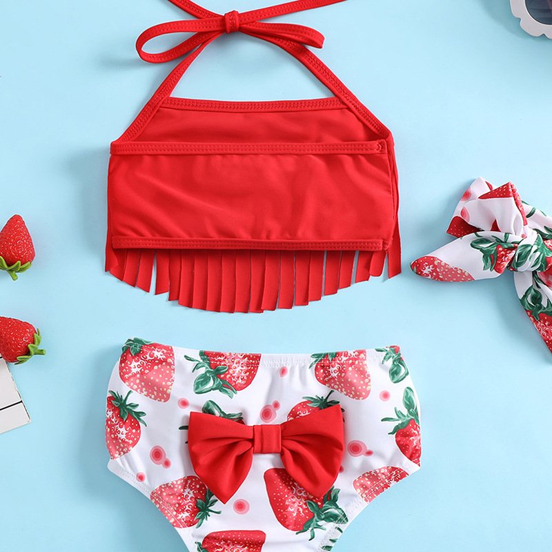 Girls’ Fringe Halter Bikini Set with Headband