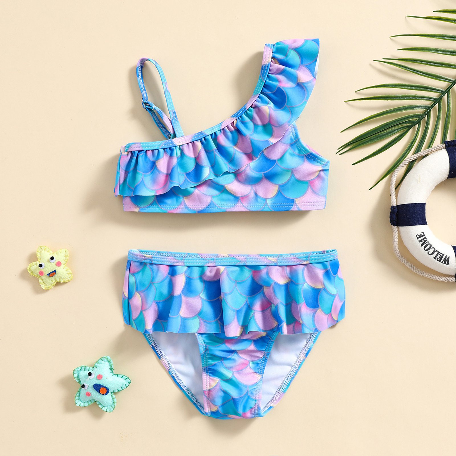 Girls’ One-Shoulder Ruffle Bikini Set
