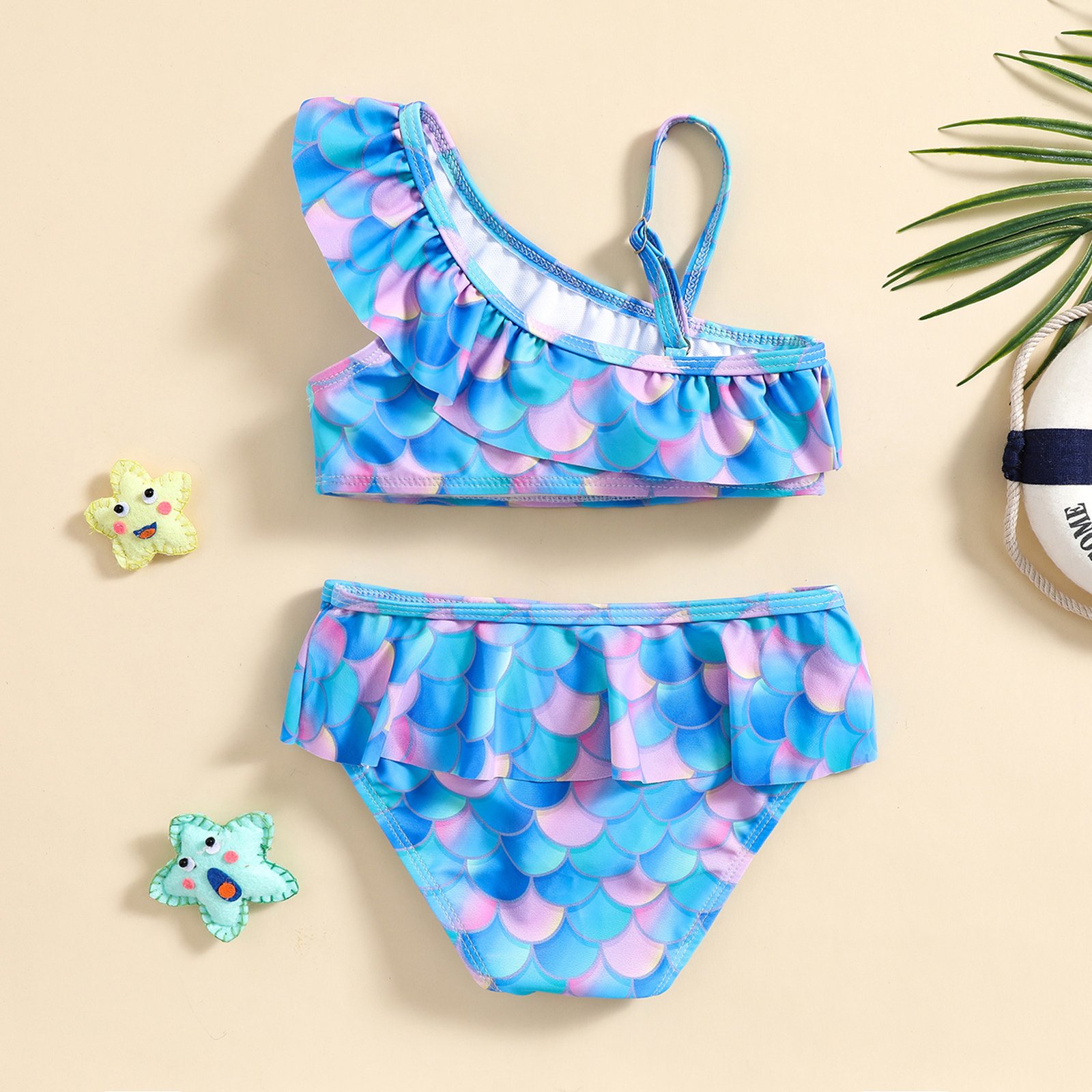 Girls’ One-Shoulder Ruffle Bikini Set