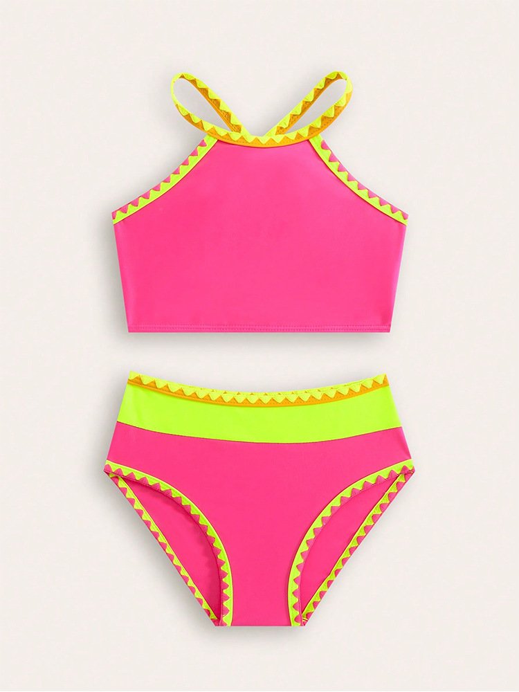 Girls’ Halter Crop Top & High-Waist Bikini Set