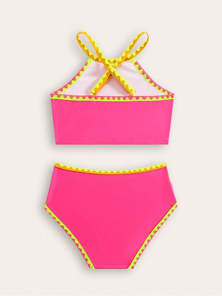 Girls’ Halter Crop Top & High-Waist Bikini Set