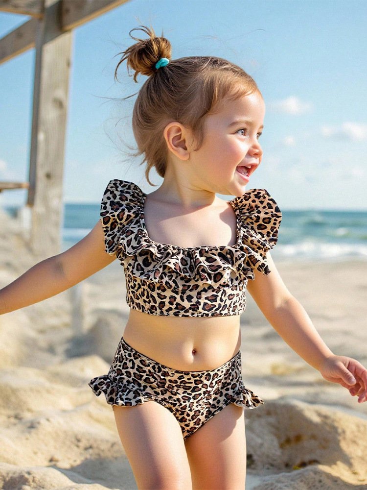 Girls’ Ruffled Crop Top & High-Waisted Bikini Set