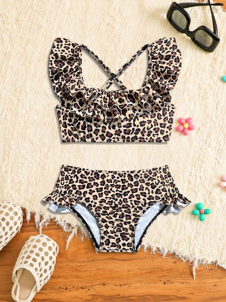 Girls’ Ruffled Crop Top & High-Waisted Bikini Set