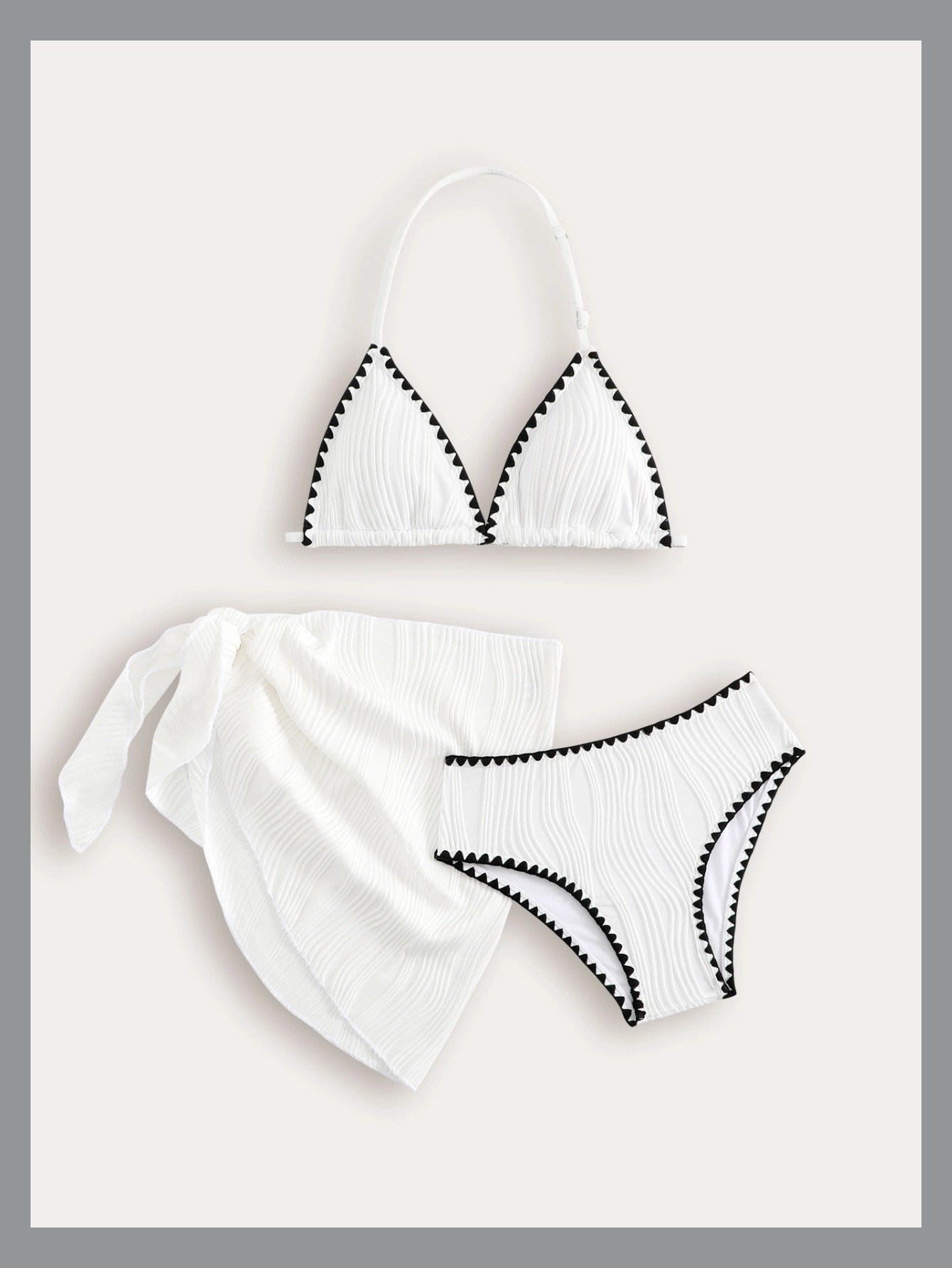 Girls’ Halter Triangle Bikini Set with Wrap Skirt