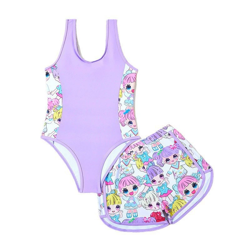 Girls Two-Piece Swim Set with Tank One-Piece and Shorts view 5