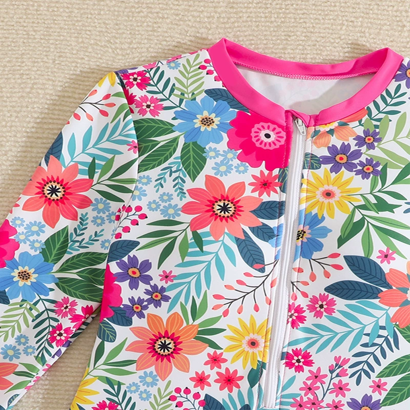 Girls Long Sleeve Zip-Front Ruffled One-Piece Swimsuit view 3