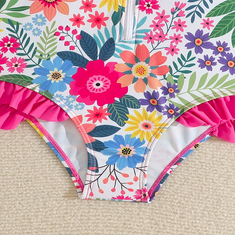 Girls Long Sleeve Zip-Front Ruffled One-Piece Swimsuit view 4