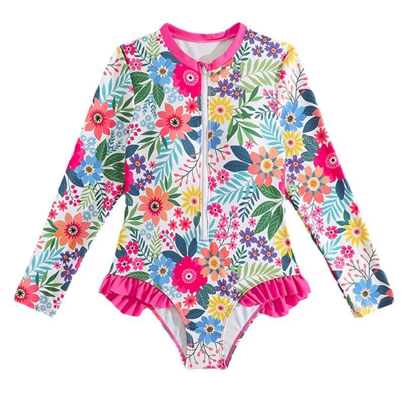 Girls Long Sleeve Zip-Front Ruffled One-Piece Swimsuit view 5