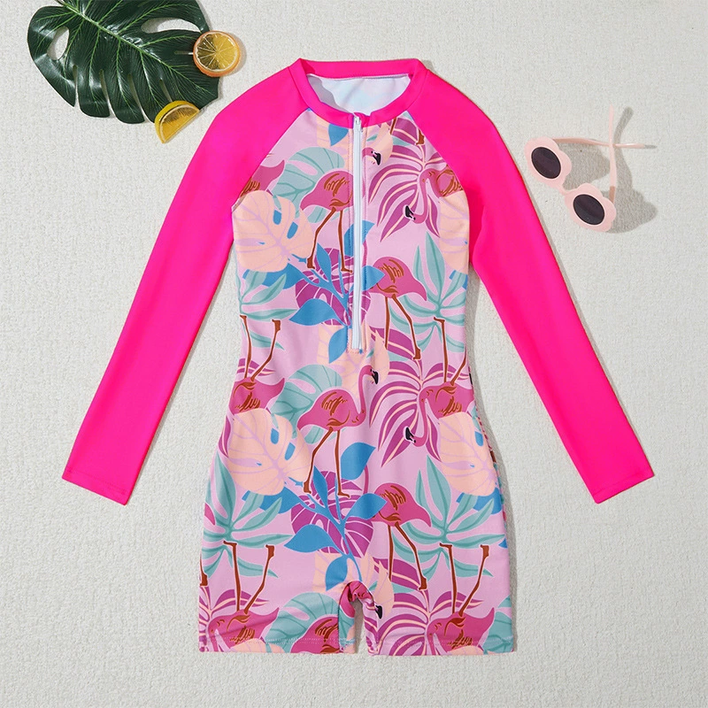 Girls Long Sleeve Zip-Front One-Piece Swimsuit