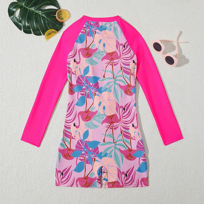 Girls Long Sleeve Zip-Front One-Piece Swimsuit