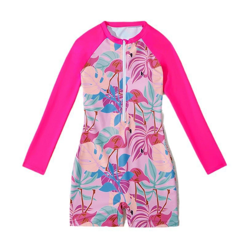 Girls Long Sleeve Zip-Front One-Piece Swimsuit view 5