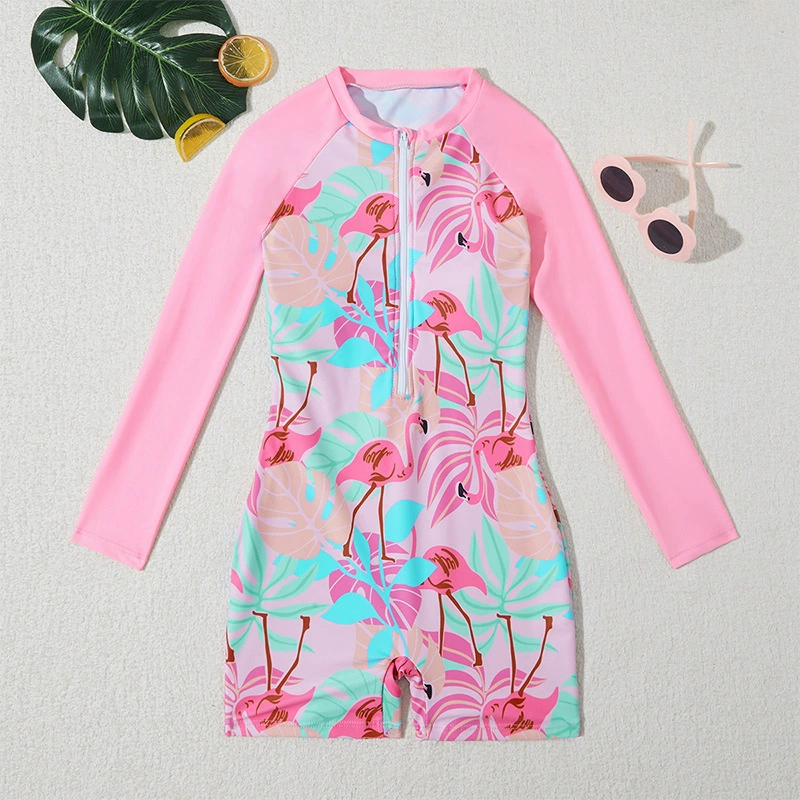 Girls Long Sleeve Zip-Front One-Piece Swimsuit view 7