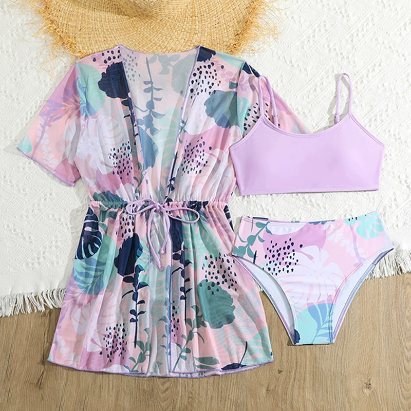 Girls Three Piece Bikini and Cover-Up Dress Set