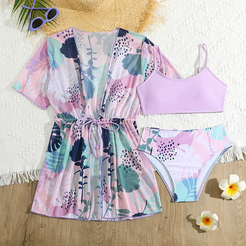 Girls Three Piece Bikini and Cover-Up Dress Set view 5