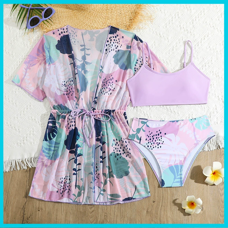 Girls Three Piece Bikini and Cover-Up Dress Set view 6