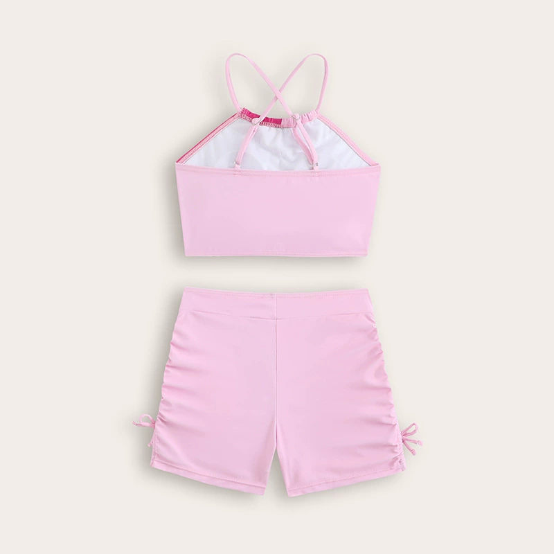 Girls Two-Piece Swimsuit Set with Cross-Strap Top and Boyshort Bottoms