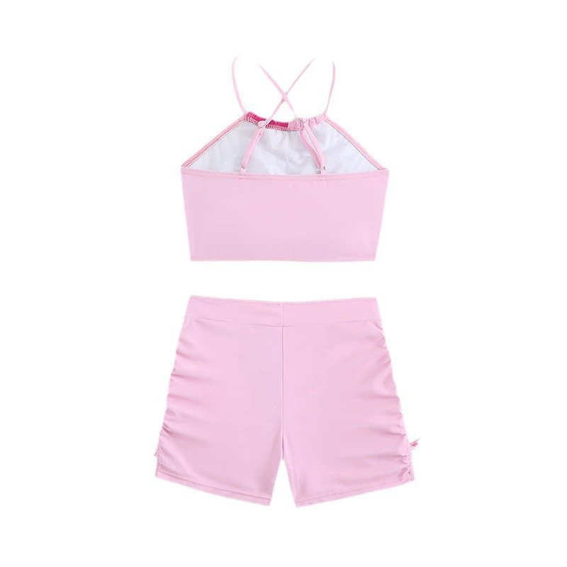 Girls Two-Piece Swimsuit Set with Cross-Strap Top and Boyshort Bottoms view 5