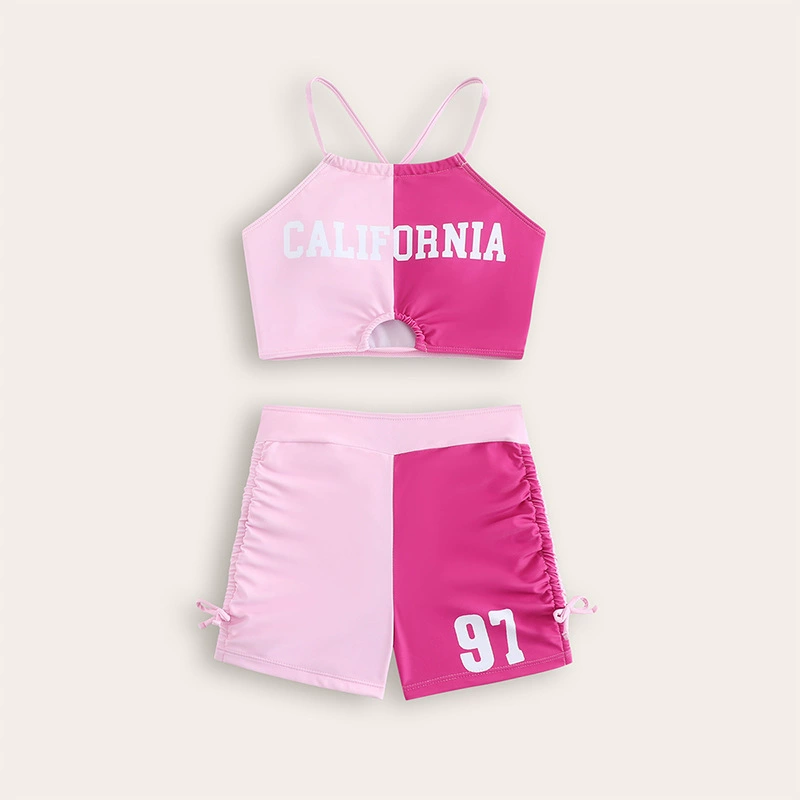 Girls Two-Piece Swimsuit Set with Cross-Strap Top and Boyshort Bottoms view 6