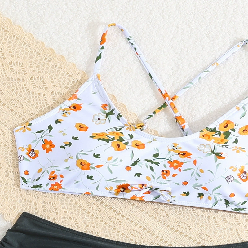 Girls Two-Piece Bikini Set with Cross-Back Top and High-Waisted Briefs view 3