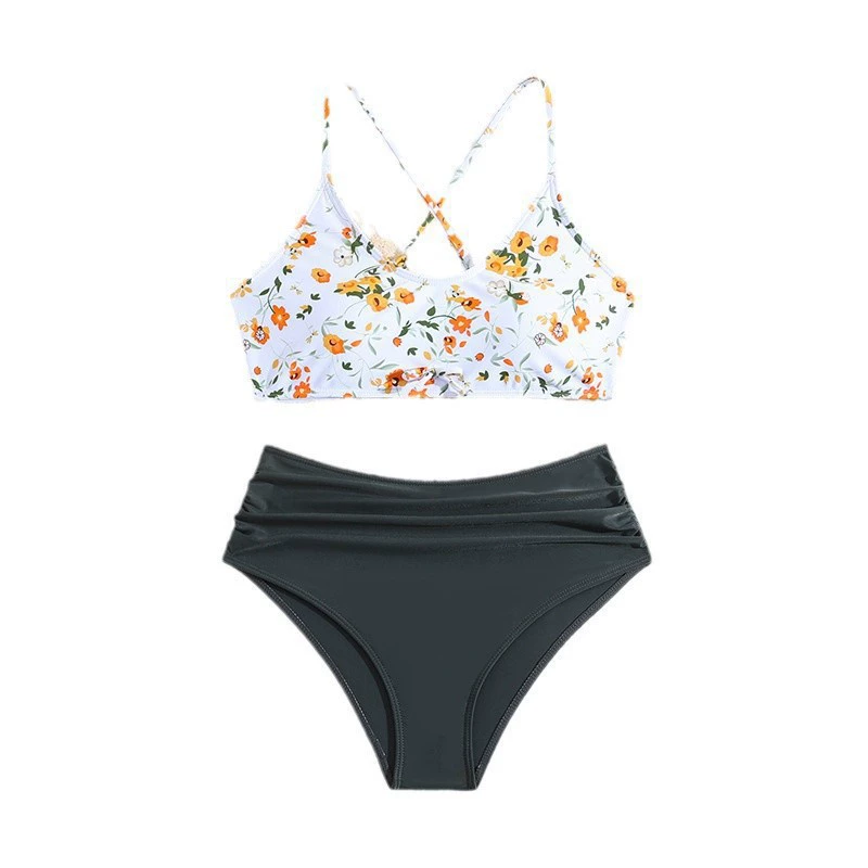 Girls Two-Piece Bikini Set with Cross-Back Top and High-Waisted Briefs view 5